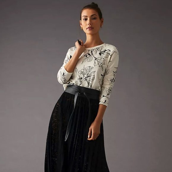 Maeve Long-Sleeve Printed Tee In Black and White - Picture 1 of 5